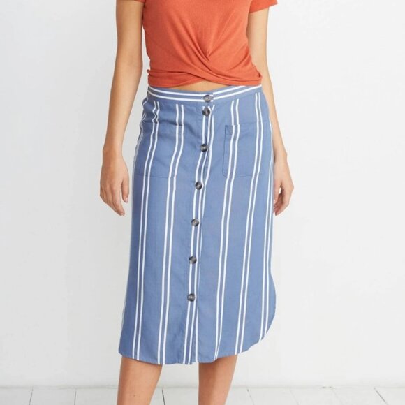 Marine Layer Womens Blue White Striped Button Front Tess Pencil Skirt Size 8 - Picture 2 of 10